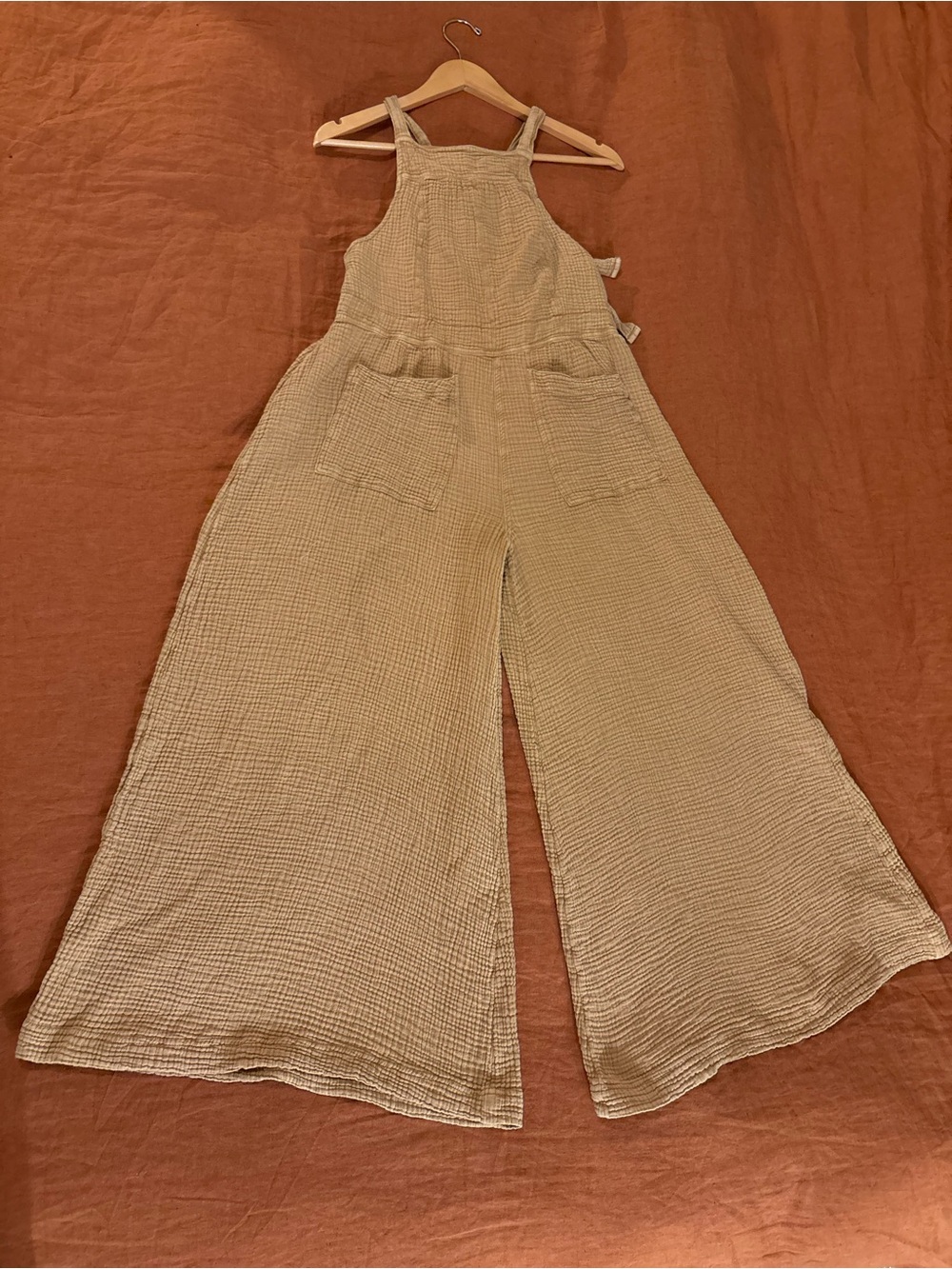 Free People Cyprus Ave Mustard Wide-Leg Cotton Overalls SZ XS - Picture 14 of 16